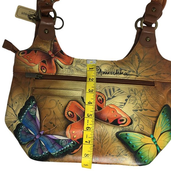 Anuschka NEVER USED Handpainted Leather Shoulder Bag Quilted Butterfly - Picture 7 of 13